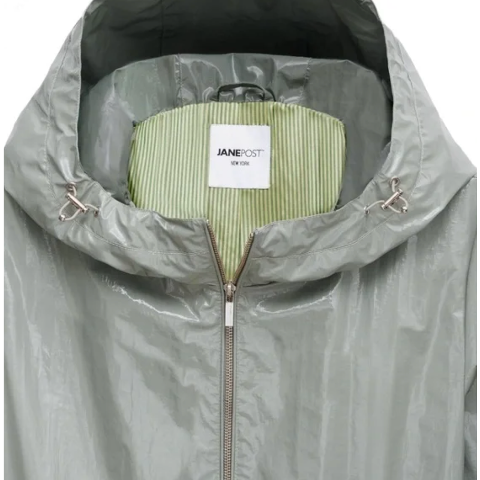 Nwt Jane Post Sage Belted Rain Slicker Anorak Coat Jacket Sz L — image 8 of 8